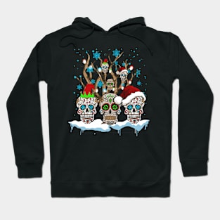 Tree Mexican Flower Sugar Skull Santa In Snow Hoodie